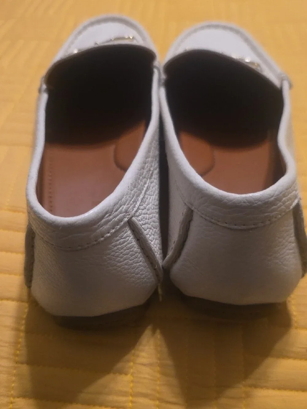 Coach White Leather Moccasin Loafers with Gold Bit